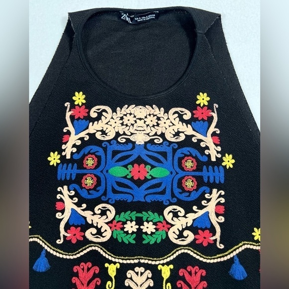 ZARA Women’s High Neck Crepe Aztec Tank Top Southwest Boho Colorful Folk Art S - Picture 3 of 11